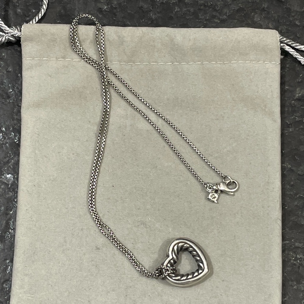 David Yurman 925 & 18k Large Cable Heart Pendant Necklace 18”